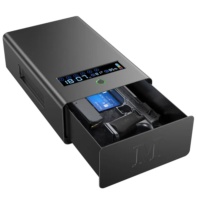 Biometric Bedside Gun Safe with Alarm Clock, Touchscreen Keypad, and LCD Display – Quick Access
