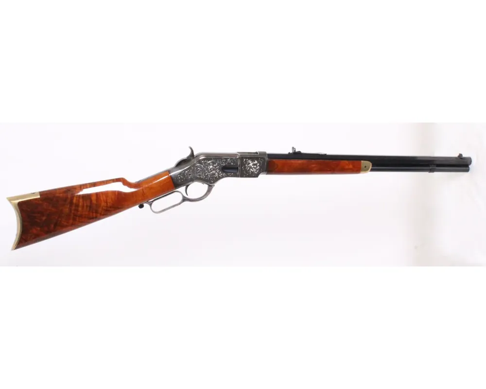Engraved, Silver Plated & Deluxe Wood 1866 Yellowboy Short Rifle 20" Octagon Barrel 44-40 Winchester