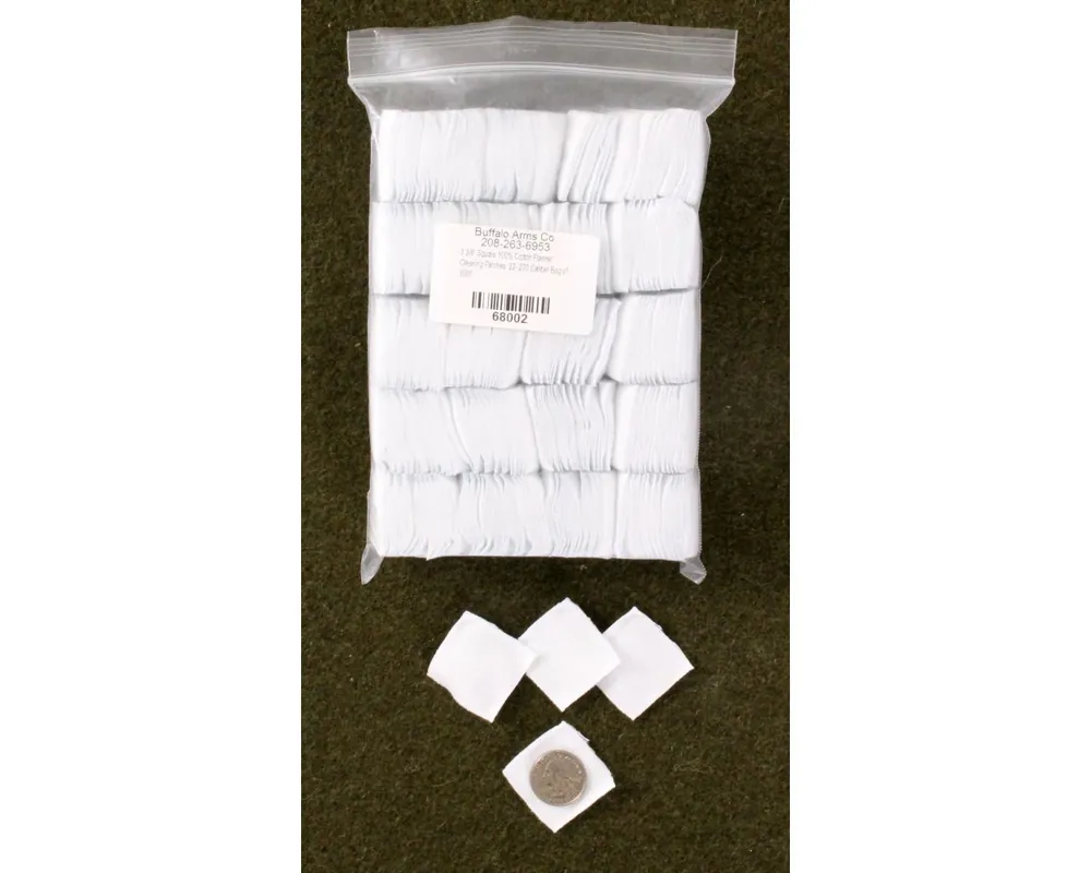 1 3/8" Square 100% Cotton Flannel Cleaning Patches .22-.270 Caliber Bag of 1000