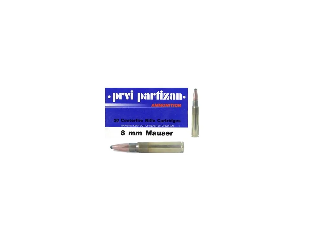 8mm Mauser (8x57) .323" 198 Grain FMJBT Ammo by Prvi Partizan Box of 20