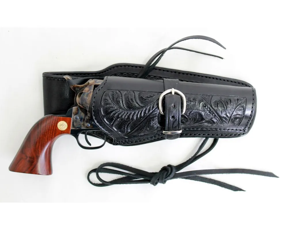 Texan Leather Holster Fully Hand Carved Walnut Oil Right Hand