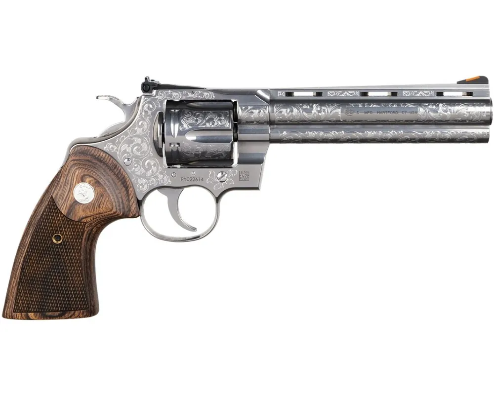 Engraved New Stainless Steel Colt Python 357 Magnum 6" Barrel