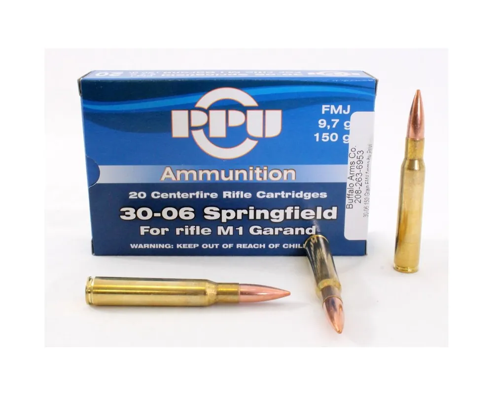 30-06 150 Grain FMJ m2 Ball Ammo by Privi Partizan, Appropriate for the M1 Garand Boxer Primed Brass Case Box of 20