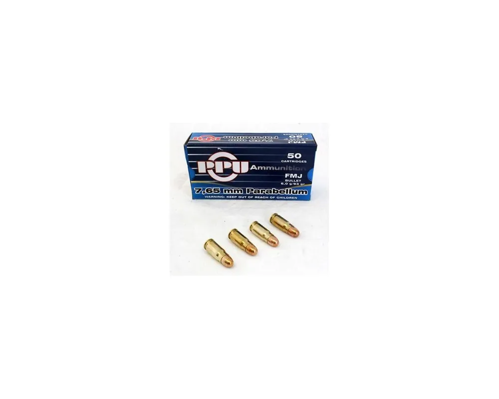 30 Luger (AKA 7.65x21 or 7.65mm Parabellum) 93 Grain FMJ Prvi Partizan Ammunition Box of 50