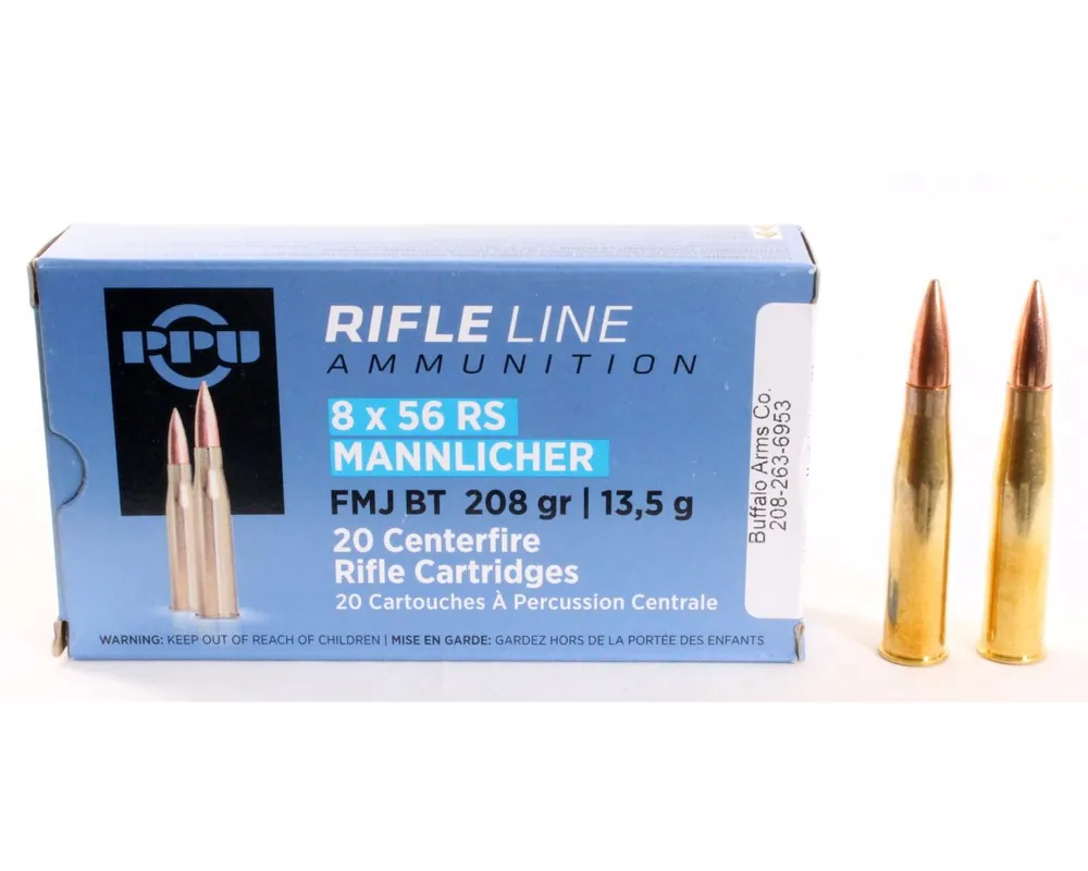 8x56R Hungarian Mannlicher Ammo 208 Grain FMJBT Box of 20