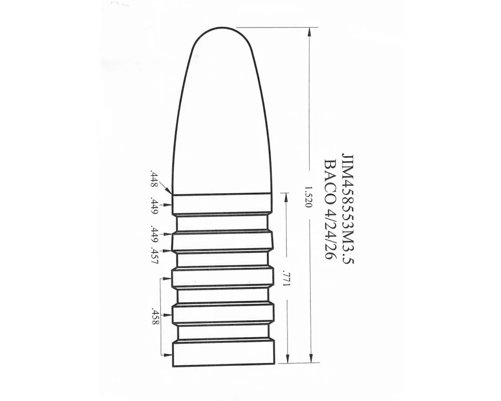 .458" 553 Grain "Money" Reduced First Band 1-Cavity Cast Bullet Mould