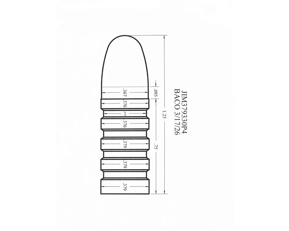 .379" 330 Grain Postell First Two Bands Reduced 1-Cavity Bullet Mould