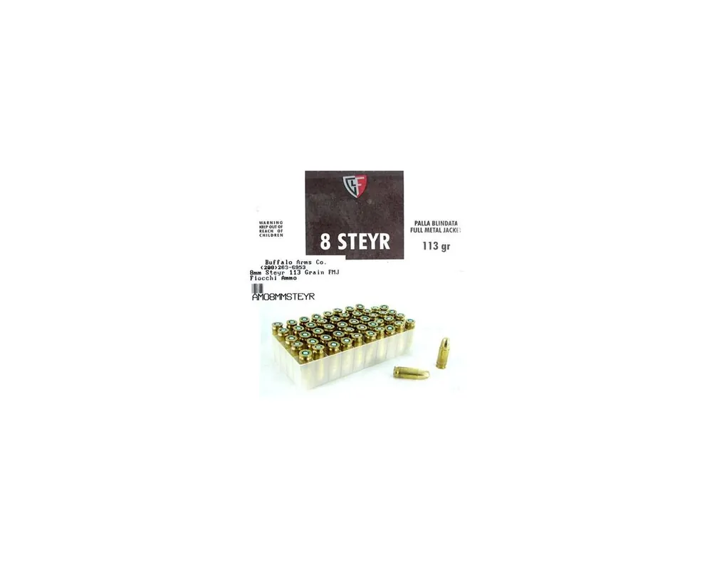 8mm Steyr 113 Grain FMJ Fiocchi Ammo Box of 50***Discontinued by Mfg.***