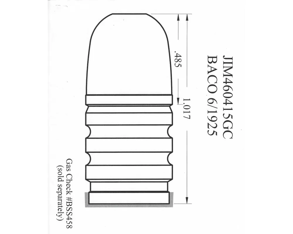 .460" 415 Grain RNFP Gas Check 1-Cavity Bullet Mould with Crimp Groove