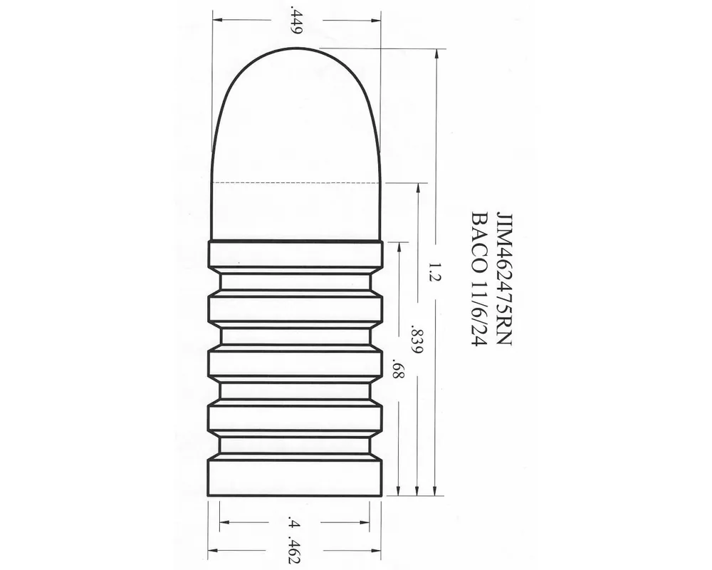 .462" Diameter 475 Grain RN 1-Cavity Cast Bullet Mold