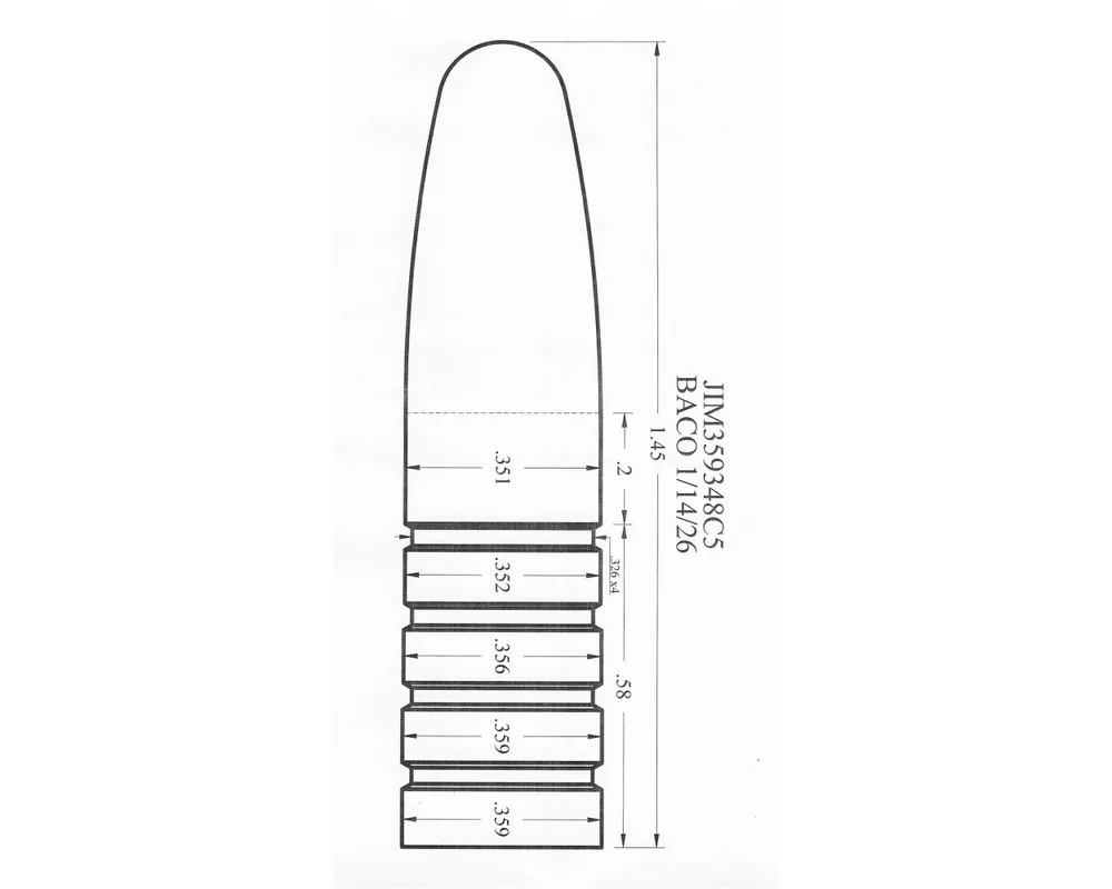 .359" Diameter 348 Grain Creedmoor 1-Cavity Bullet Mould First Three Bands Reduced, mini grease grooves