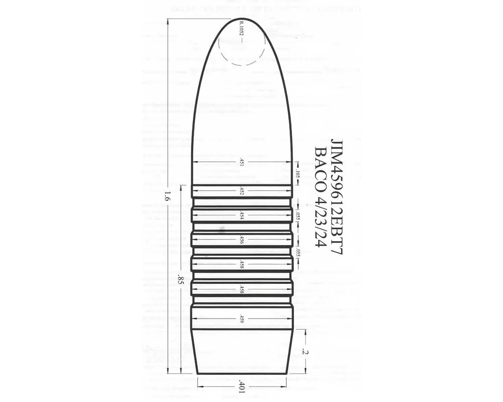 .459" 610 Grain Elliptical Boat Tail Mini-Grease Groove1-Cavity Bullet Mould Reduced Diameter First Five Bands
