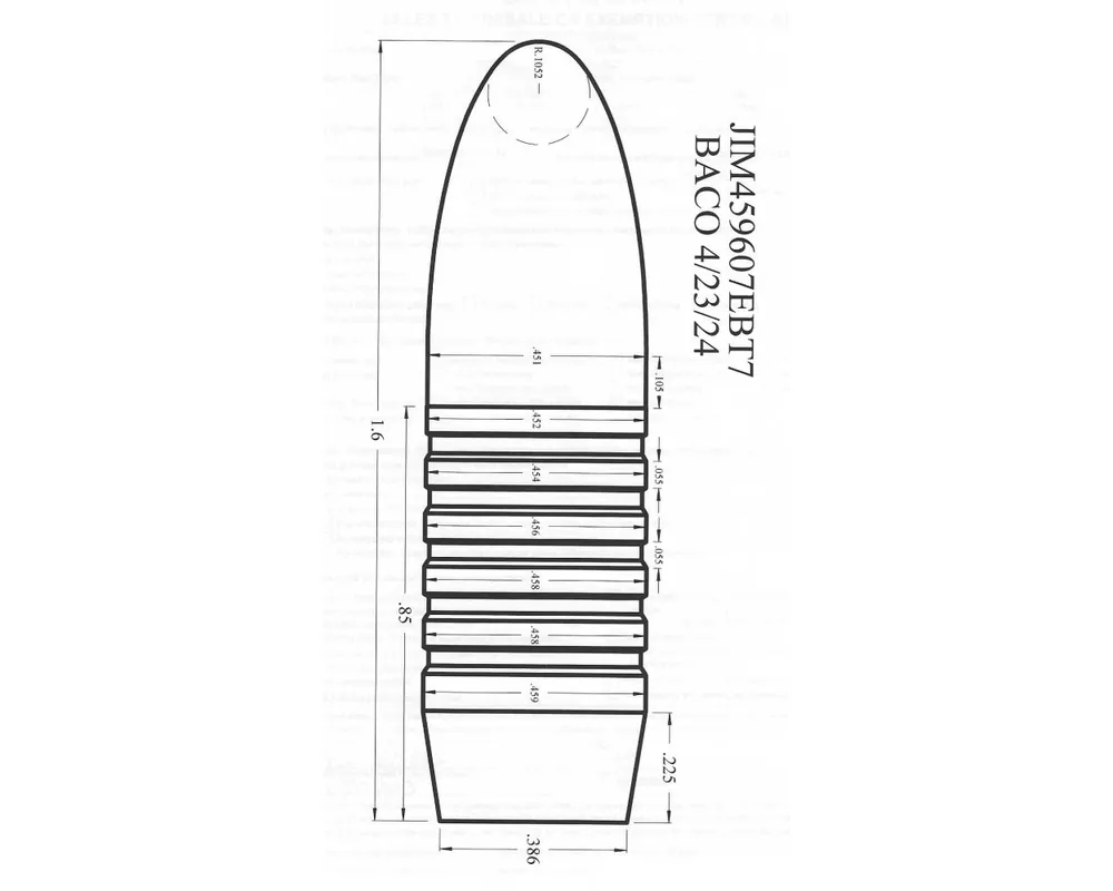 .459" 605 Grain Elliptical Boat Tail Mini-Grease Groove1-Cavity Bullet Mould Reduced Diameter First Five Bands