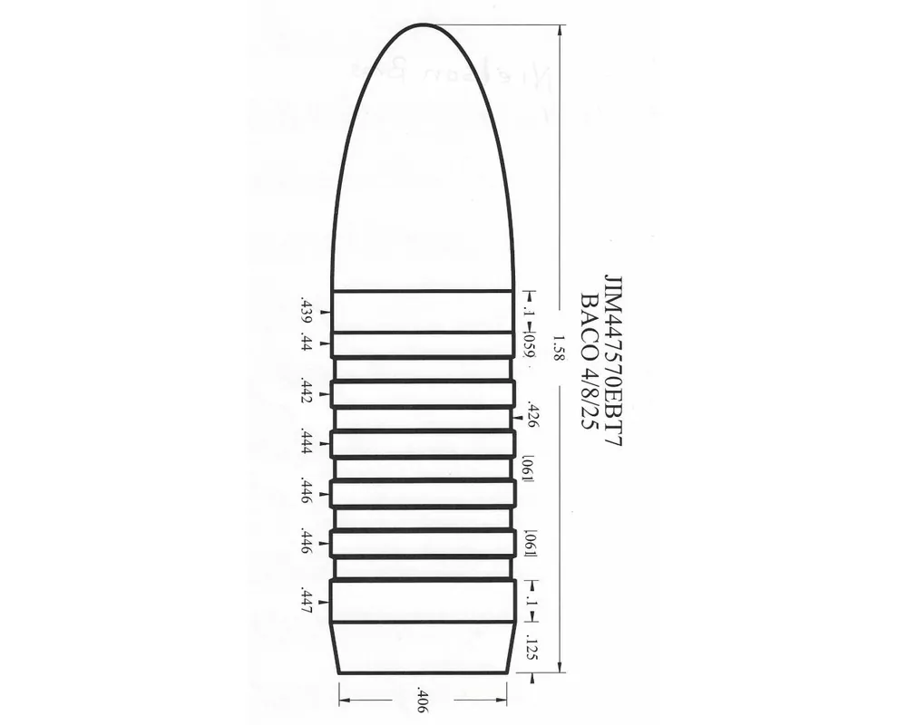 .447" 570 Grain Boat Tail Paper Patch Bullet Mould Elliptical 1-Cavity