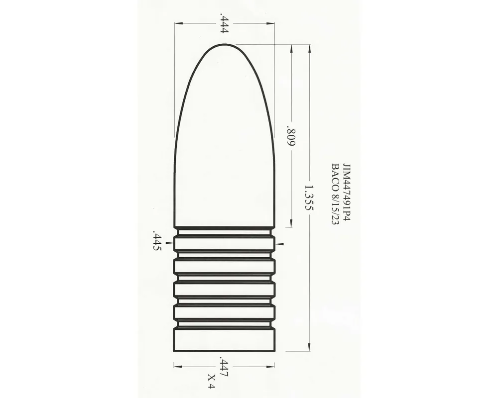 .447" 490 Grain Postell First Four Bands Reduced, 1-Cavity Mini-Grease Groove Cast Bullet Mould