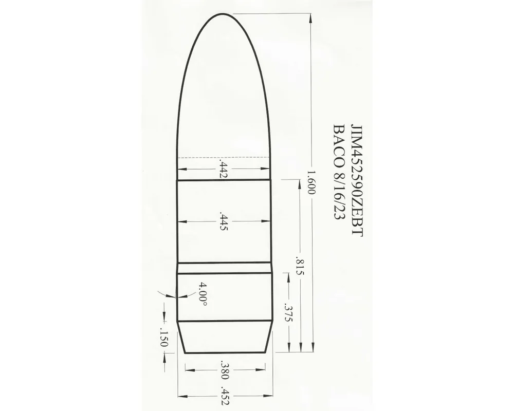 .452" 590 Grain Elliptical Boat Tail P.P 1-Cavity Cast Bullet Mold