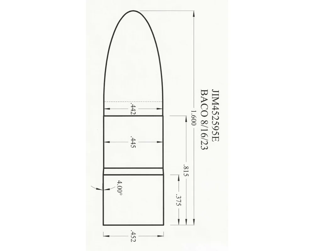.452" 555 Grain Elliptical P.P 1-Cavity Flat Base Cast Bullet Mold