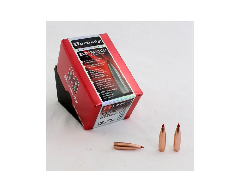 .308" 178 Grain ELD Match Hornady Jacketed Bullets Box of 100