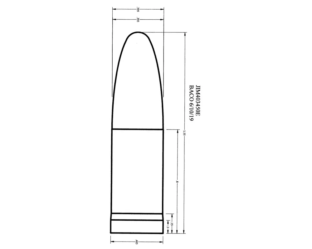 .403" 450 Grain PP 1-Cavity Flat Base Elliptical Two Diameter Cast Bullet Mold
