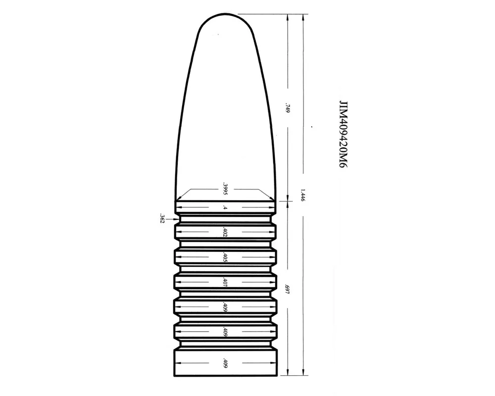 .409" 420 Grain "Money" Bullet Mould, 1st Four Bands Reduced Diameter