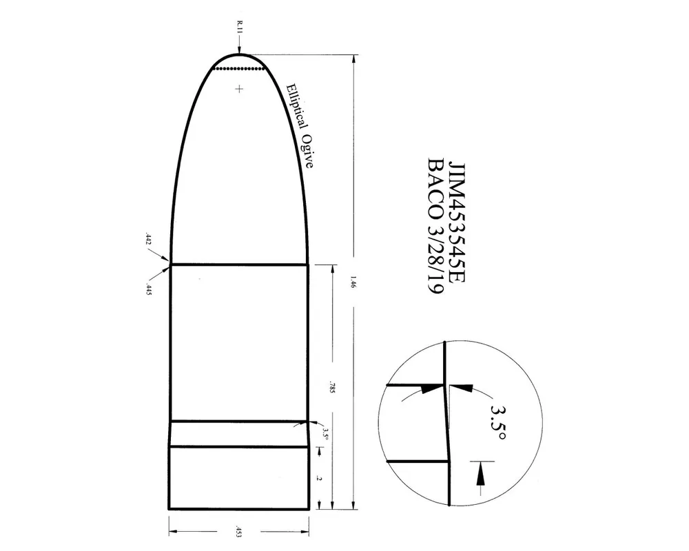 .453" 545 Grain Paper Patch Bullet Mould Flat Base Elliptical 1-Cavity Arnie Seitz Design
