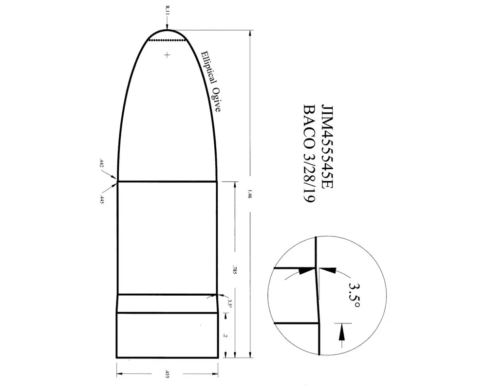 .455" 545 Grain Paper Patch Bullet Mould Flat Base Elliptical 1-Cavity Arnie Seitz Design