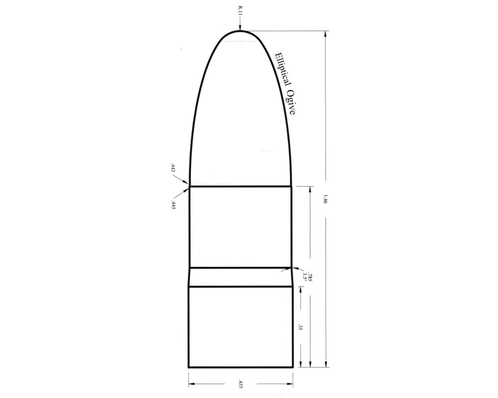 .455" 545 Grain Paper Patch Bullet Mould Flat Base Elliptical 1-Cavity Arnie Seitz Design