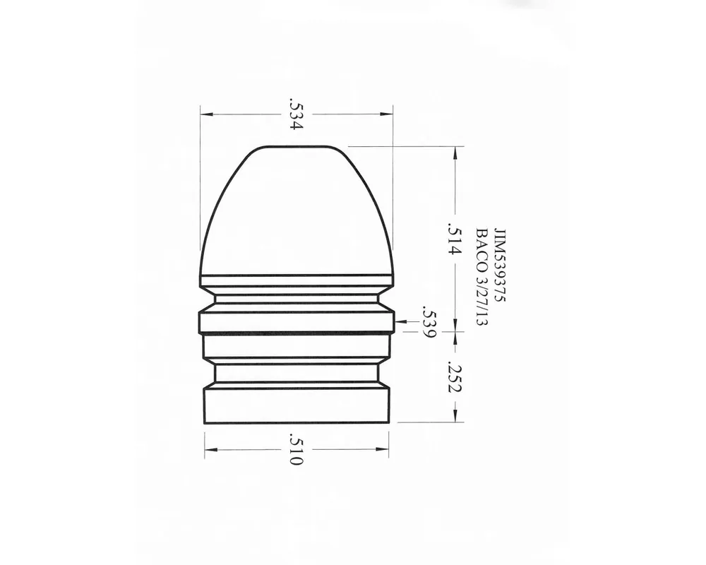 .539" 375 Grain 1-Cavity RNFP Heeled Bullet Mold for 56-56 Spencer