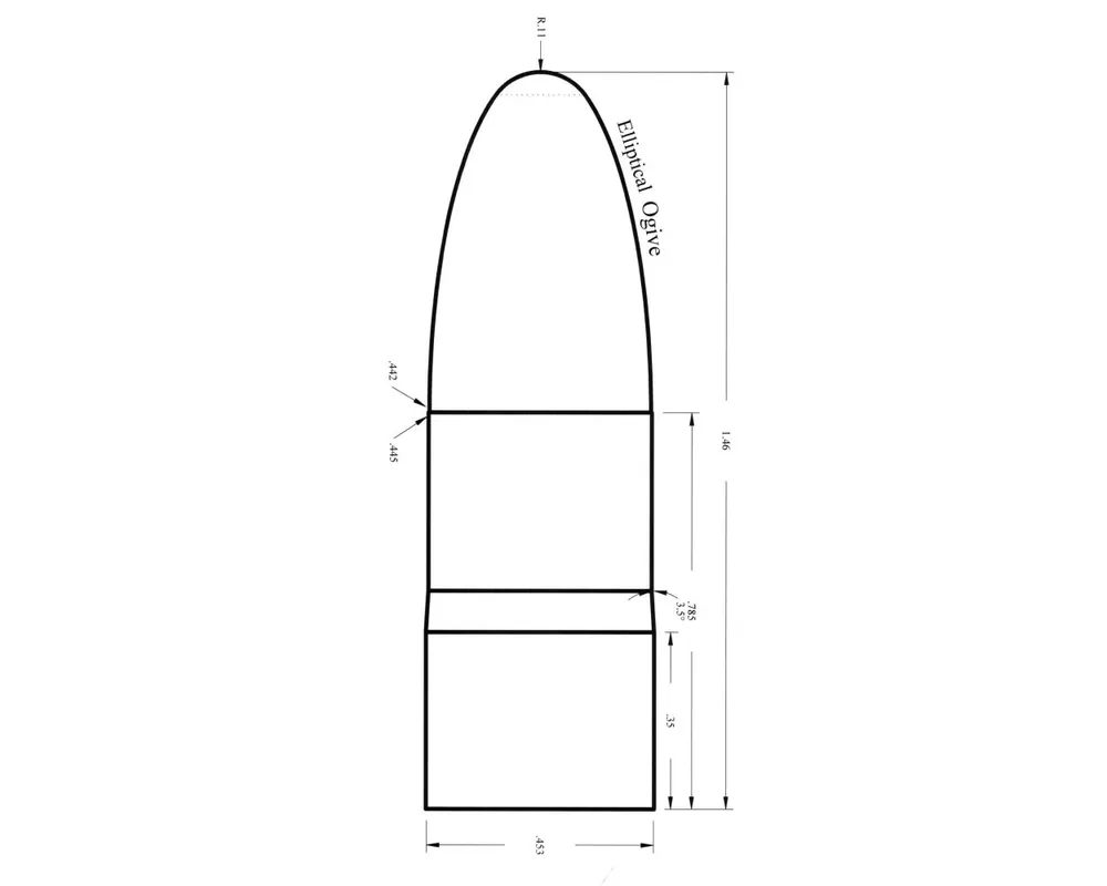 .453" 545 Grain Paper Patch Bullet Mould Flat Base Elliptical 1-Cavity Arnie Seitz Design