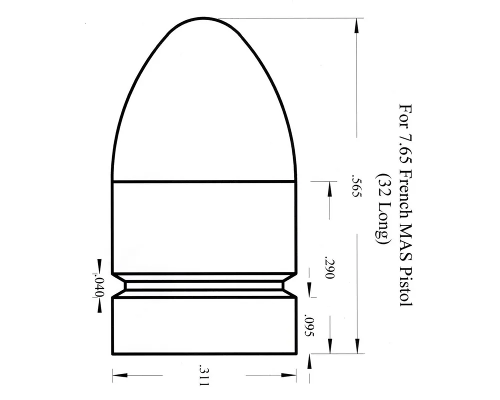 .311" 95 Grain 2-Cavity Bullet Mold for the 7.65 French Mas Pistol AKA 32 French Long