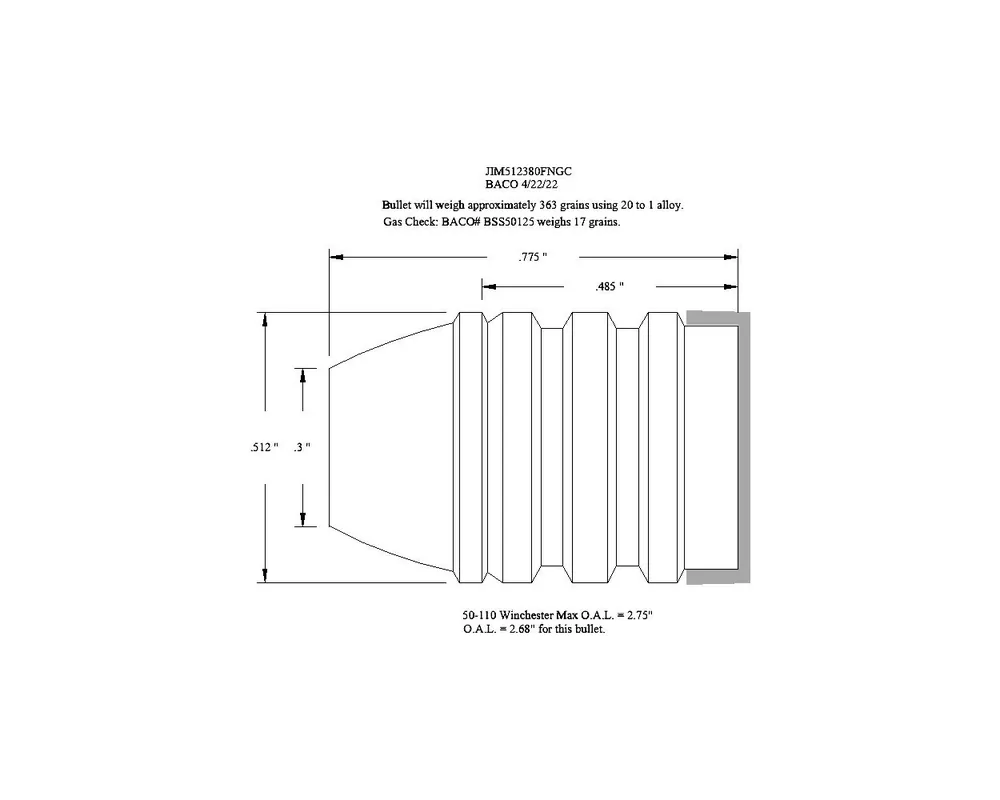 .512" 380 Grain FNGC 1-Cavity Gas Check Cast Bullet Mold