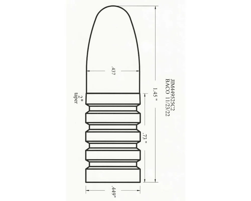 .449" 525 Grain Creedmoor Cast Bullet Mould 1-Cav. with Tapered First Band