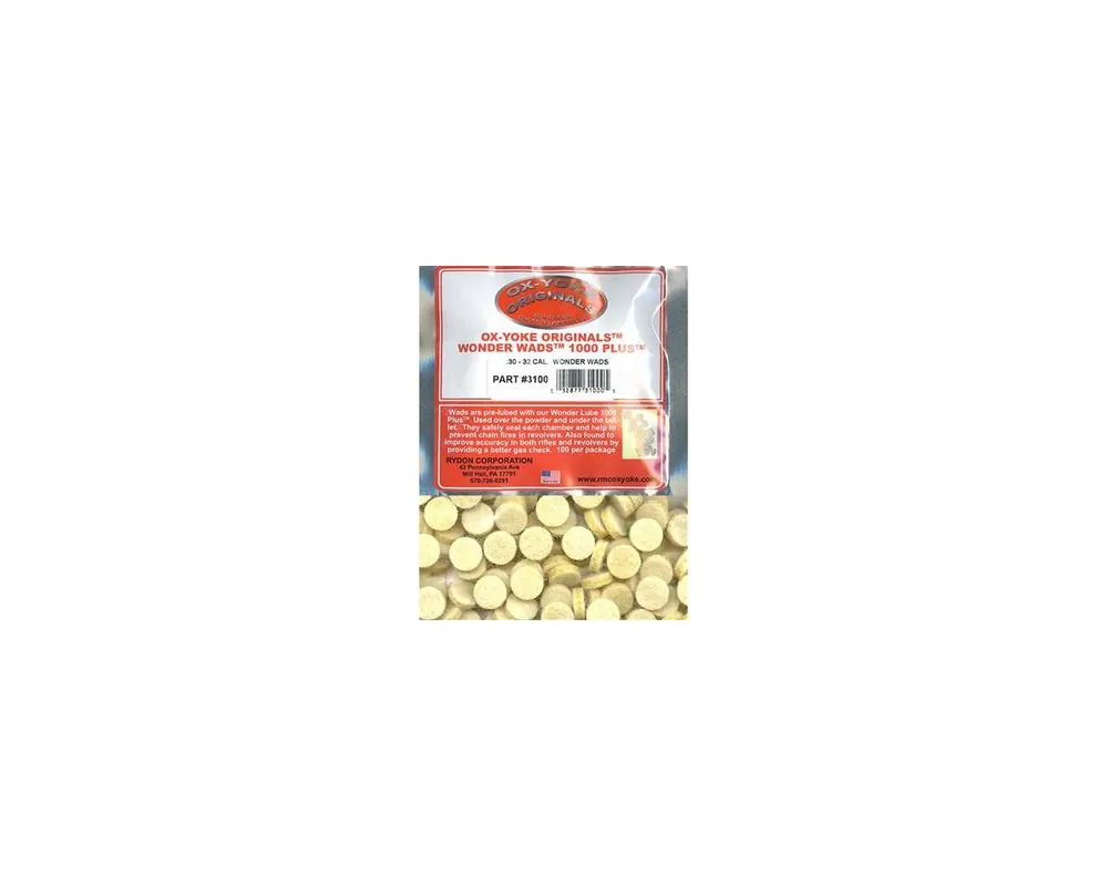 .30-.32 Cal Lubed Ox-Yoke Originals Wonder Wool Wads Bag of 100