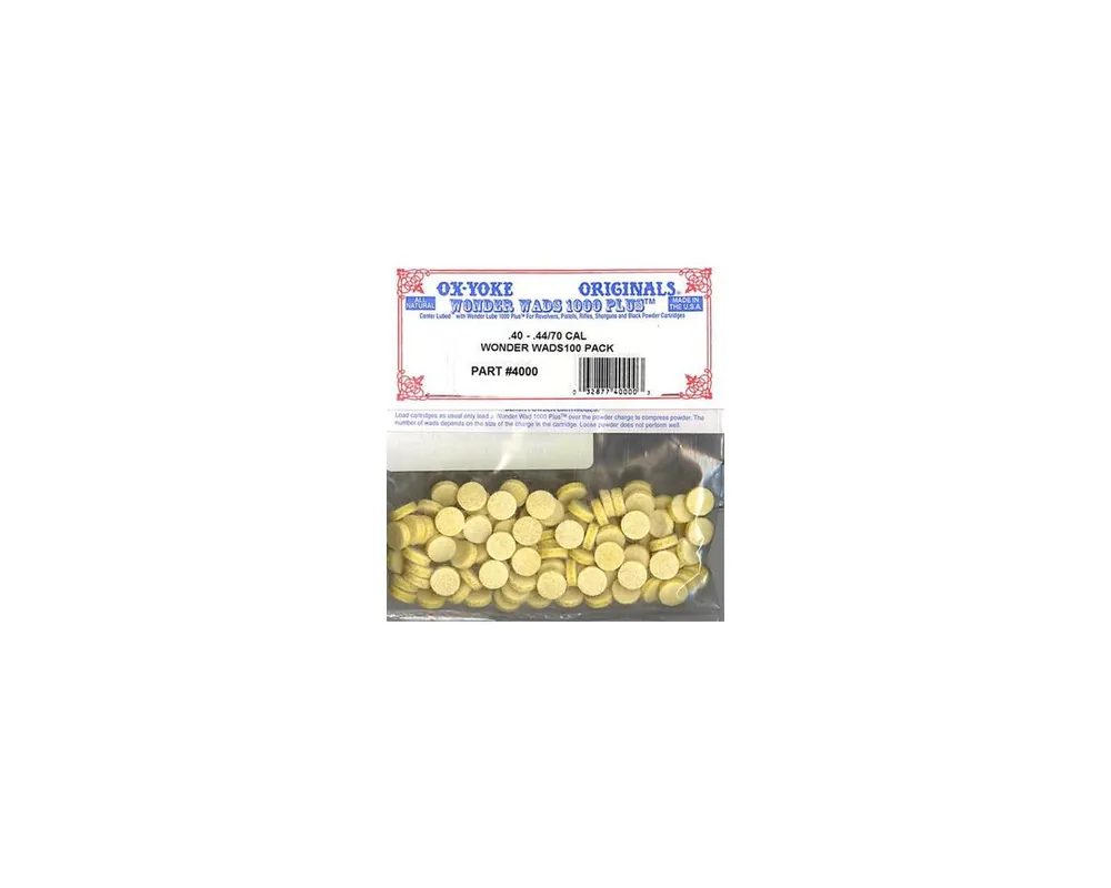 .40-.44 Cal Lubed Ox-Yoke Originals Wonder Wool Wads Bag of 100