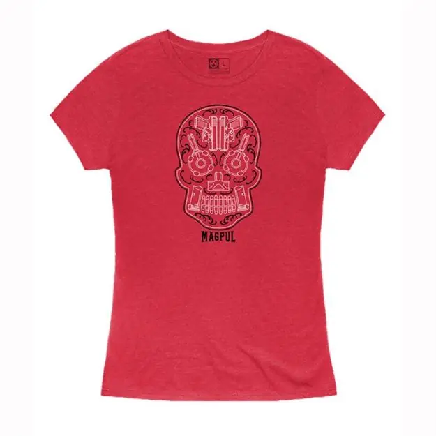 Women's Sugar Skull Blend T-Shirt Red Heahter 2Xl