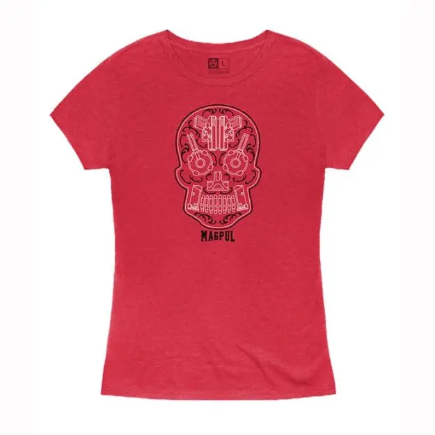 Women's Sugar Skull Blend T-Shirt Red Heather Small