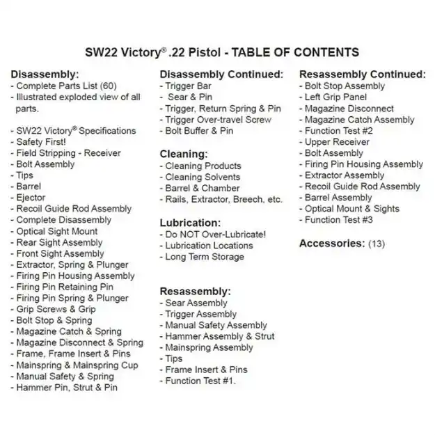 Assembly & Disassembly Guide, Smith & Wesson Sw22 Victory