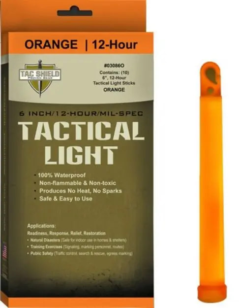 Tac Shield Tactical Light Stick 12 Hour 6" Orange 10Pk