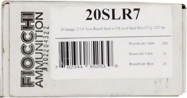 Fiocchi Steel 20Ga 2.75" 7/8Oz #7 1225Fps 250Rd Case Lot