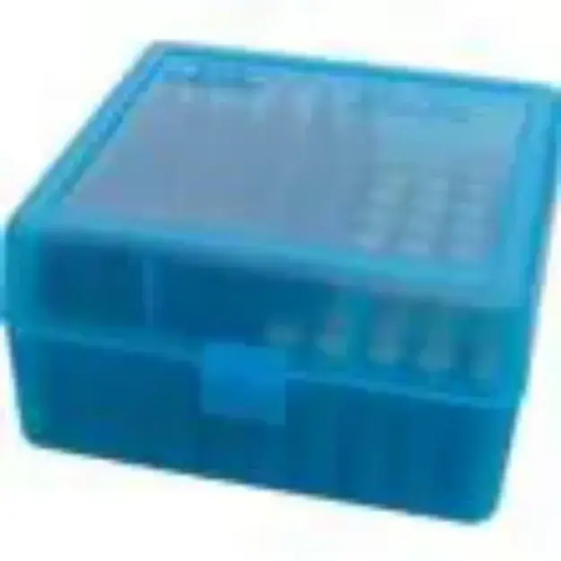 Mtm Deluxe Ammo Box 100 Round Handle 22-250 To 458 Win Clr-Blue