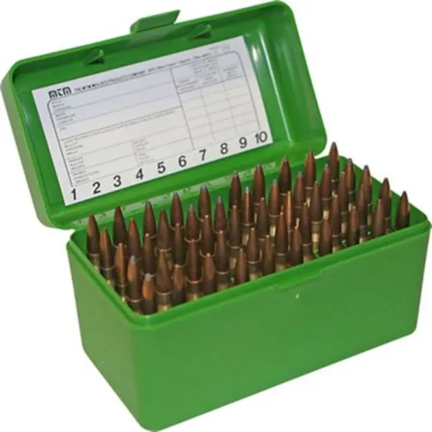 Mtm Ammo Box Small Rifle 50-Rounds Flip Top Style Green