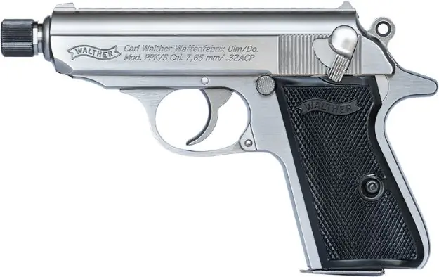 Walther Ppk/S Sd 32Acp Fs 7Rd Stainless Black Grips