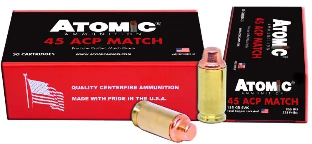 Atomic 45 Acp Match 185Gr Lead Swc Copper Plated 50Rd 10Bx/Cs