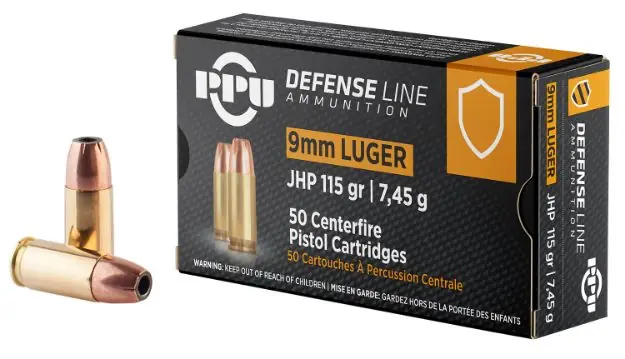 PPU 9MM JHP 115GR 50/1000