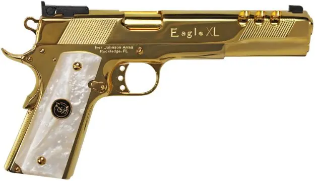 Iver Johnson Eagle Xl Ported 45Acp 6" 24K Gold White Pearl