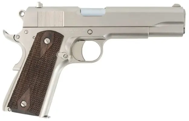 Tisas Stakeout 1911 38 Super 5" Bbl 9Rd Walnut Grip Nickel