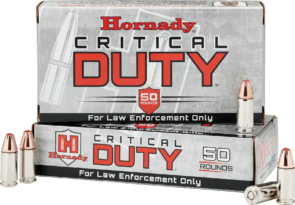 Hornady 9mm Luger +P 124 Grain Critical Duty LE - 50 Rounds - Brass Case