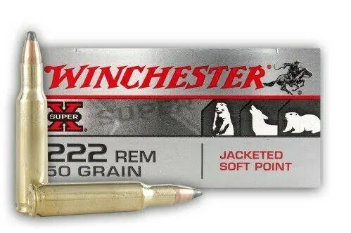 Winchester Super-X Ammunition - 222 Remington - 50 Grain Jacketed Soft Point - 20 Rounds - Brass Case