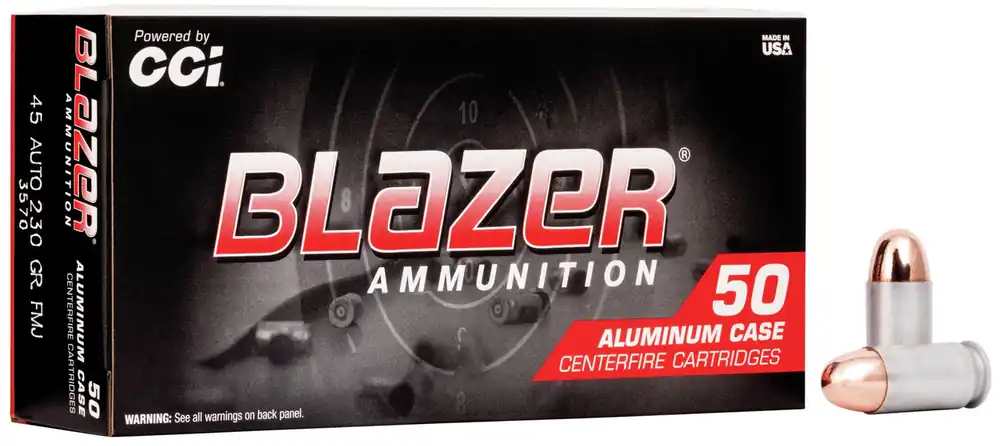 CCI Blazer Ammunition - 45 Auto - 230 Grain Full Metal Jacket - 50 Rounds - Aluminum Case