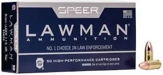 Speer Lawman Ammunition - 9 MM Luger - 115 Grain Total Metal Jacket - 50 Rounds - Brass Case